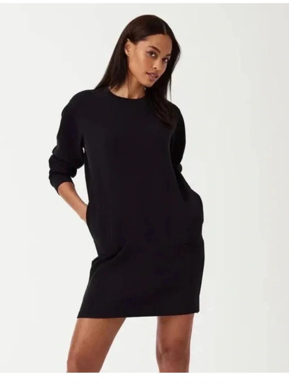 SPANX Air Essentials Crewneck Long Sleeve Dress Black Comfy Sporty Pockets $148 - Picture 8 of 8